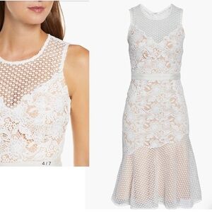 Adelyn Rae Ivory Lily Floral Flower Mixed Lace V-neck Flare Dress S NWT